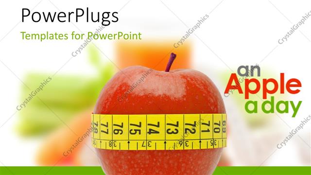  Presentation with apple - An apple a day concept depicting fresh appetizing apple tied with a measuring tape