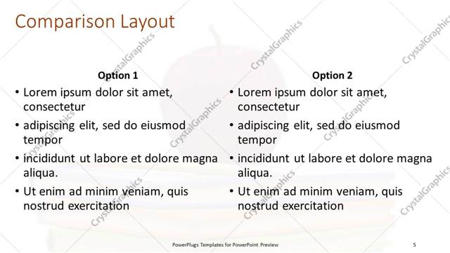 Comparison presentation slide layout