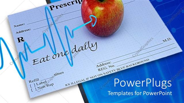  Presentation with medical heart - Apple resting on doctor prescription with heart pulse pointing to it