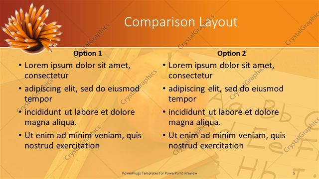 Comparison presentation slide layout