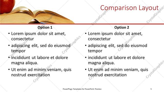 Comparison presentation slide layout