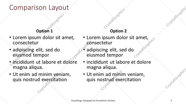 Comparison presentation slide layout