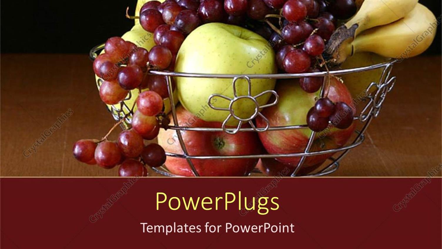 Featuring Apples, Grapes and Bananas in a Metallic Silver  bowl