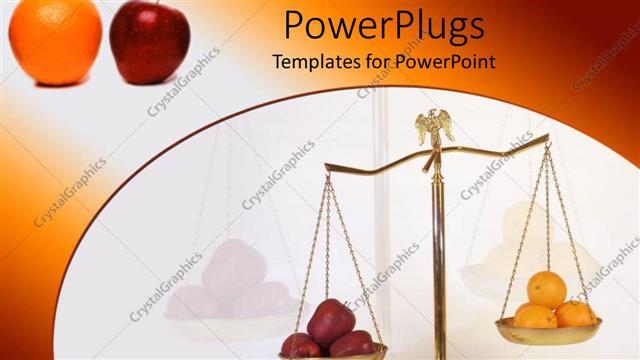  Presentation with parts - Apples and oranges on the two parts of a gold colored scale