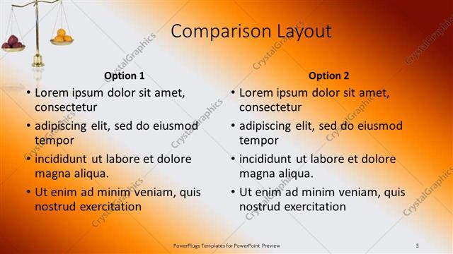 Comparison presentation slide layout