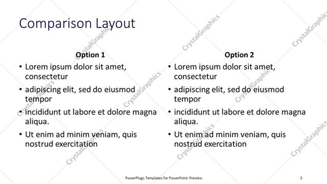 Comparison presentation slide layout