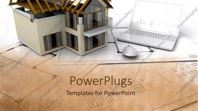  Presentation with architectural - Architectural design of building beside laptop and computer mouse on construction plan