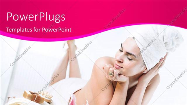  Presentation with wellness - Aromatherapy depiction with beautiful lady laying beside spa treatment tools