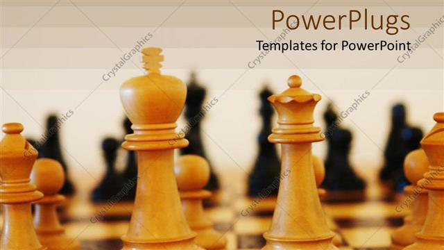  Presentation with challenge - Arranged chess board with cream and black chess pieces