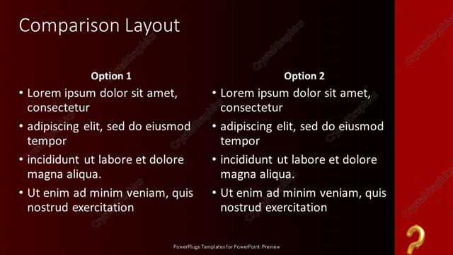 Comparison presentation slide layout