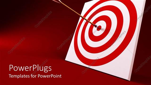  Presentation with deep - Arrow hitting center of red and white target on deep red background