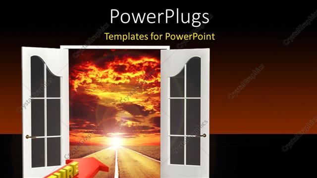  Presentation with future - An arrow towards the future with a number of clouds in the background