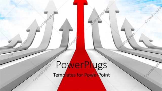  Presentation with upwards - Arrows race to success pointing upwards with sky