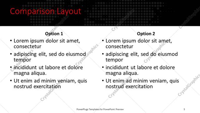 Comparison presentation slide layout