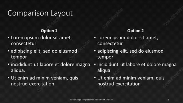 Comparison presentation slide layout