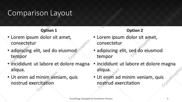 Comparison presentation slide layout