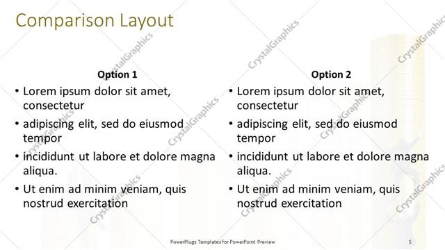 Comparison presentation slide layout