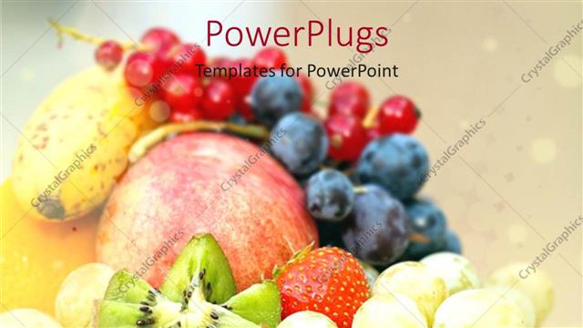  Presentation with green fresh food - Assortment of fresh fruits, apple, kiwi, red grapes, blue grapes, green grapes, strawberry