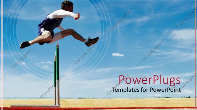  Presentation with pole - Athletic man jumping over a hurdle pole on a field