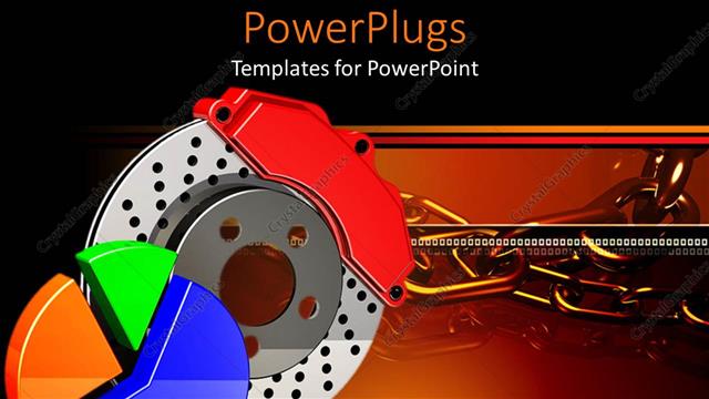  Presentation with brake - An automobile brake caliper with reddish background and place for text