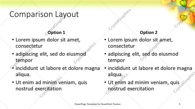 Comparison presentation slide layout