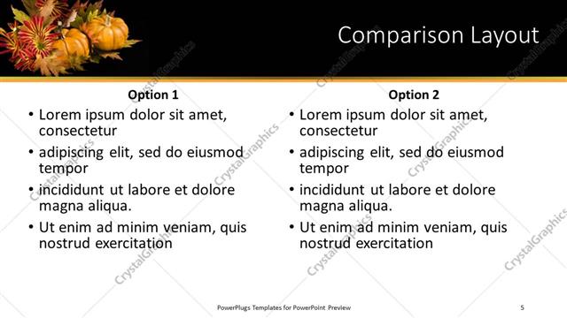 Comparison presentation slide layout
