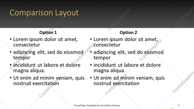 Comparison presentation slide layout