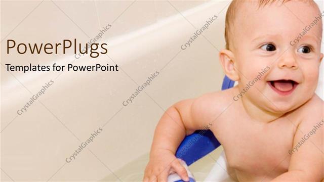  Presentation with baby bath - Baby in the bath tub smiling white and blue background