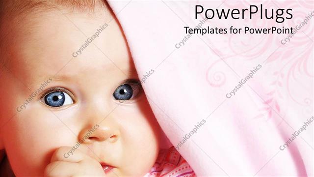  Presentation with baby girl - Baby girl with bright blue eyes and pink blanket sucking her thumb