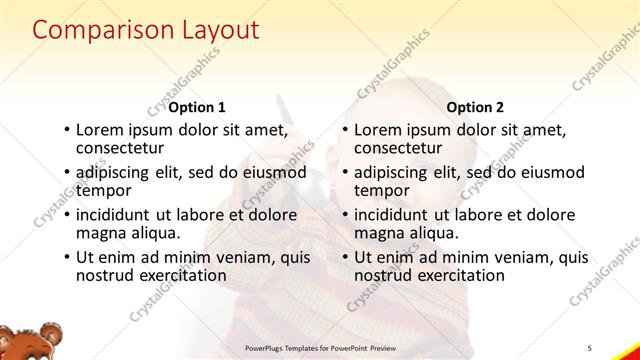 Comparison presentation slide layout
