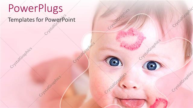  Presentation with head - Baby with red lip prints on cheek and head