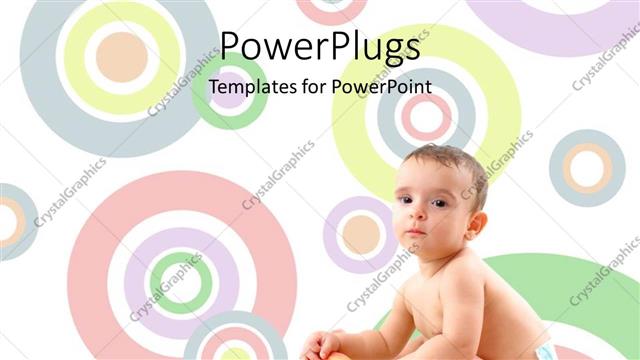  Presentation with baby sitting - A baby sitting with a big red apple on a colorful background