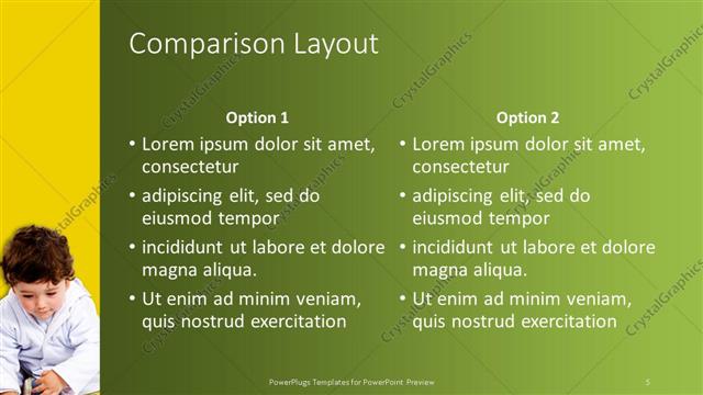 Comparison presentation slide layout