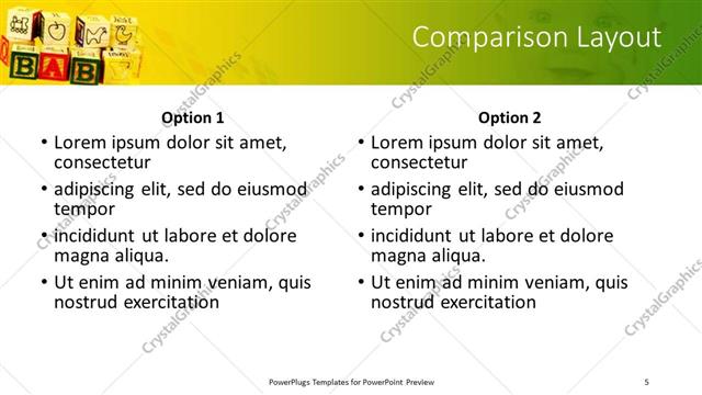 Comparison presentation slide layout