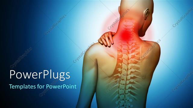  Presentation with inflammation - Back of person showing spine and red inflammation in neck