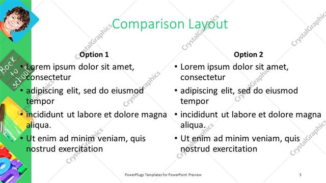 Comparison presentation slide layout