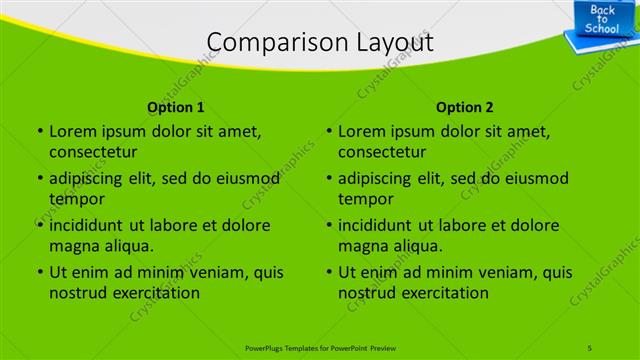 Comparison presentation slide layout