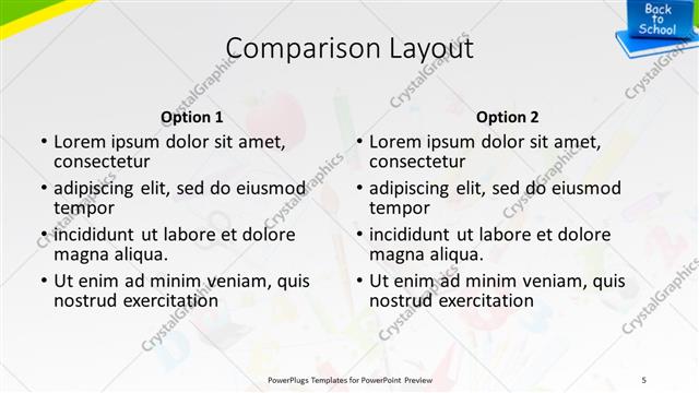 Comparison presentation slide layout