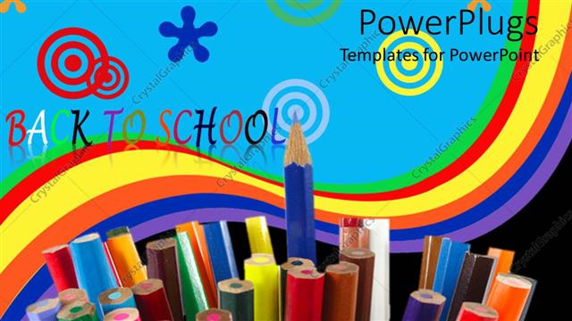  Presentation with colorful wave - Back to school concept with colored pencils, rainbow wave, colorful shapes, education, teaching