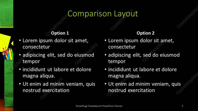 Comparison presentation slide layout