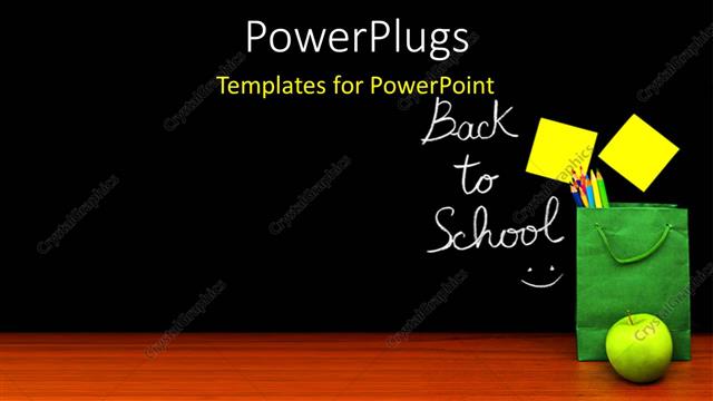  Presentation with back school - Learning depiction with school materials and sticky note on chalkboard