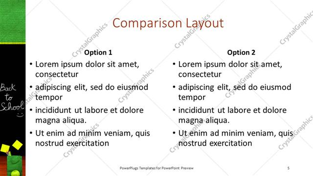 Comparison presentation slide layout