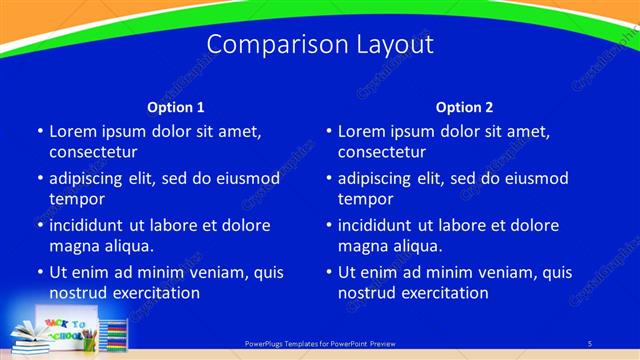Comparison presentation slide layout