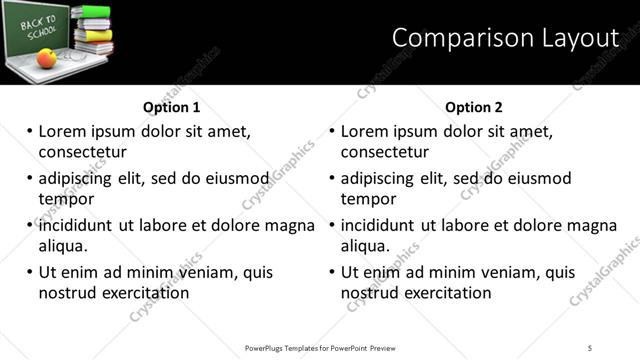Comparison presentation slide layout