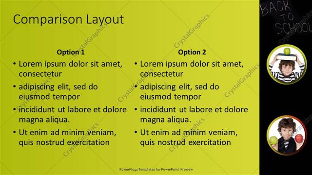 Comparison presentation slide layout