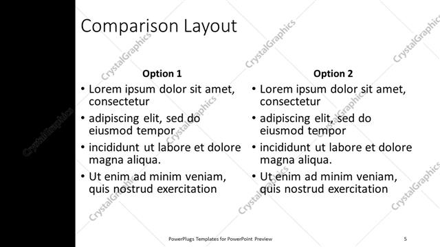 Comparison presentation slide layout