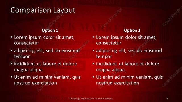 Comparison presentation slide layout