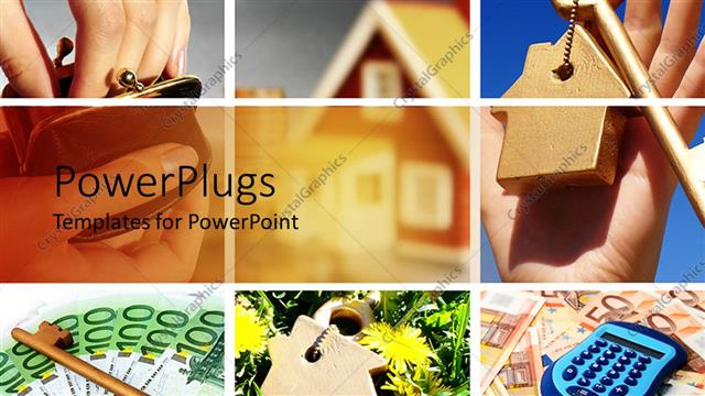  Presentation with real estate - A background of various boxes having different images including keys, houses and calculators