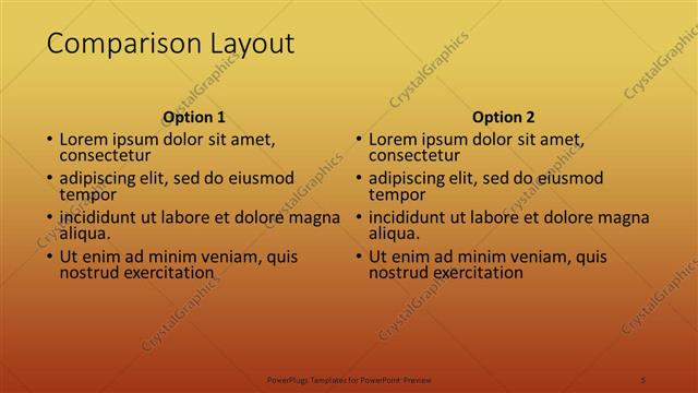Comparison presentation slide layout