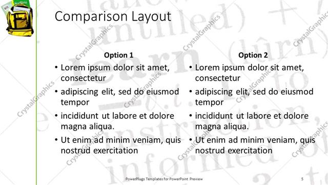 Comparison presentation slide layout